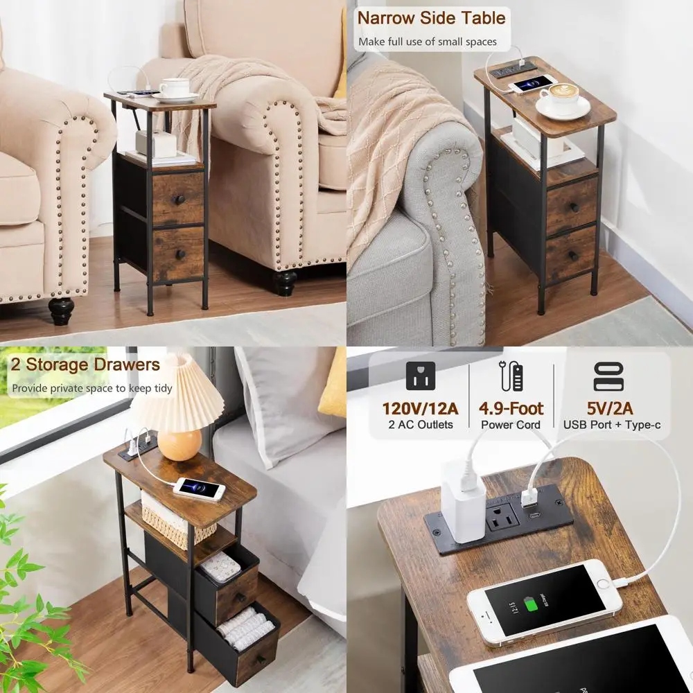 

Компактные прикроватные тумбочки для небольших помещений, набор из 2-х тумбочек для гостиной, тонкие приставные столики с тканевой обивкой, тумбочки для спальни и дивана