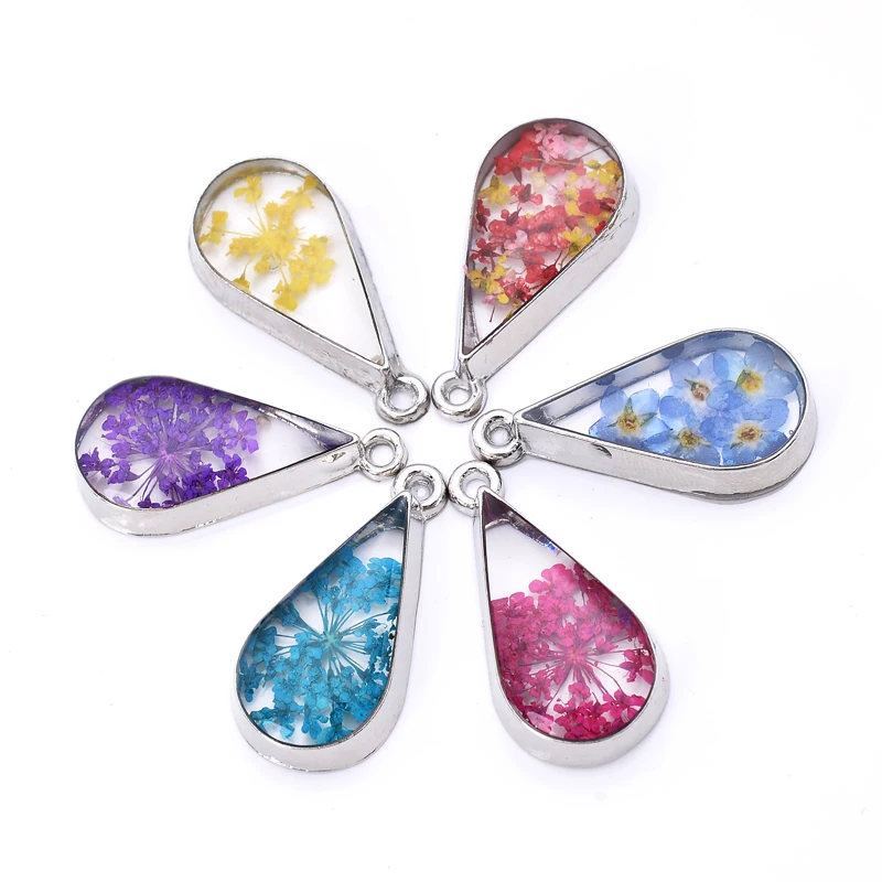 3Pcs Oval Tranparent Preserved Fresh Hibiscus Flower Charms Natural Daisy Petal Specimens Pendant for Jewelry Making