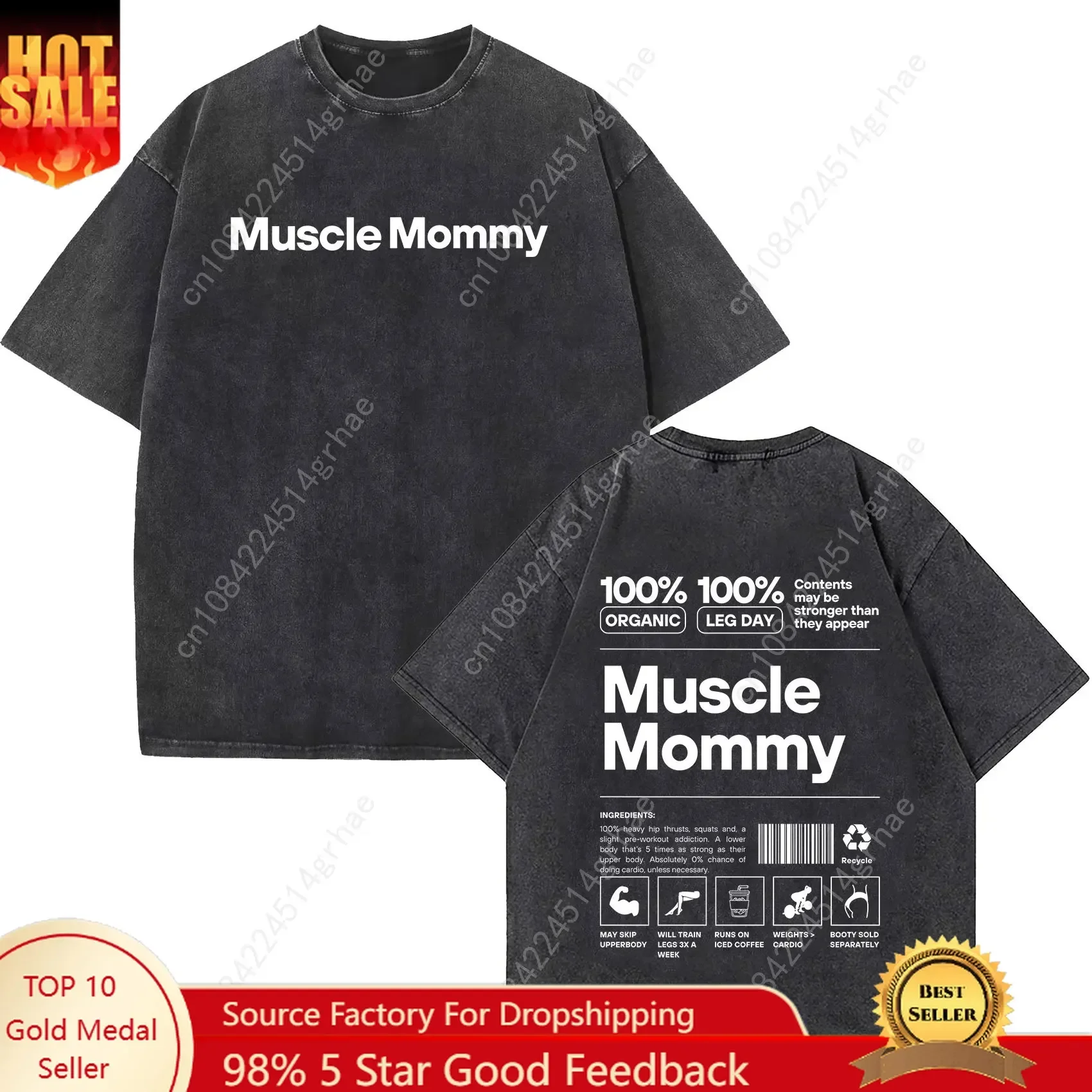 Funny Muscle Mommy Gym Vintage Washed T Shirts Men Women Fashion O-Neck Short Sleeve T-shirt Casual 100% Cotton Oversized Tshirt