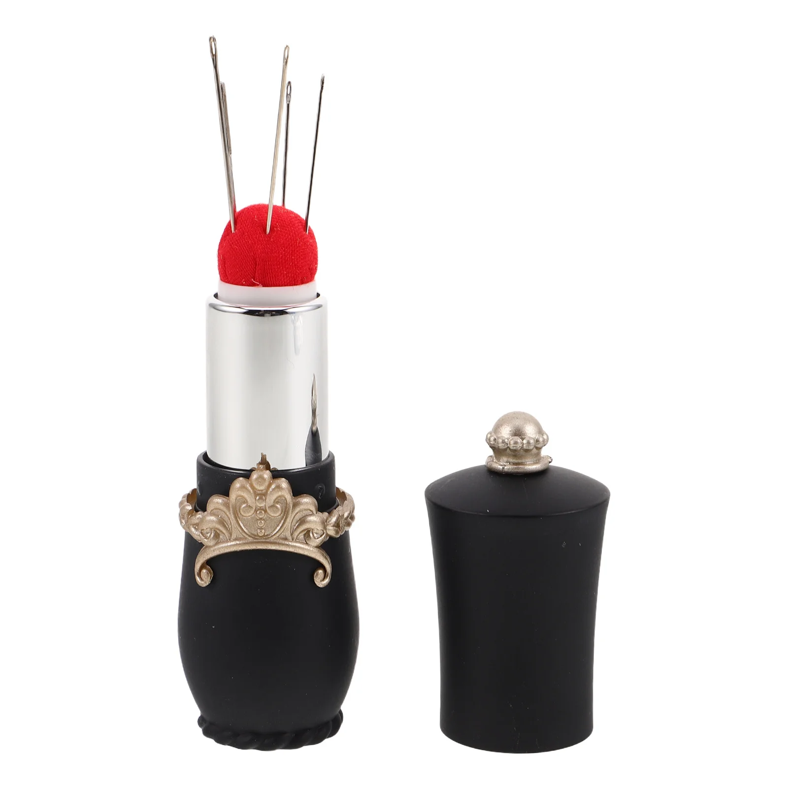 

Lipstick Style Pin Cushion Needle Storage Tube Portable Embroidery Sewing Accessories Crown Design Needle Organizer Compact