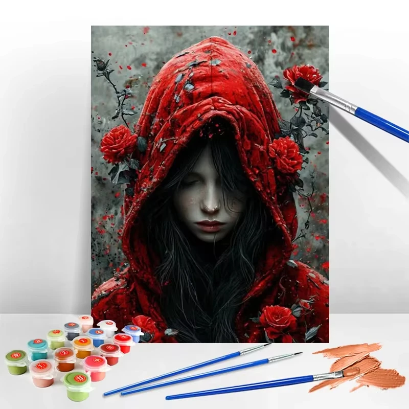 Miniso estilo gótico menina pintura a óleo por números: arte romance escura, tela pintada à mão, presente de aniversário decoração de casa
