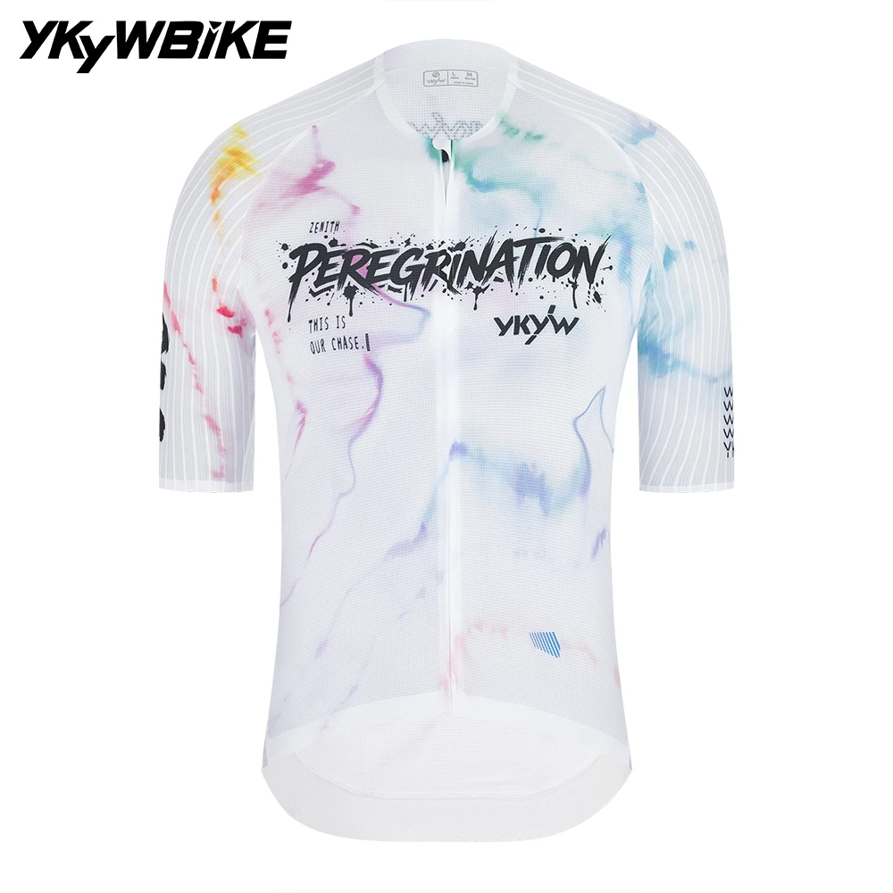 Image of YKYWBIKE Herren Radtrikot Aerodynamisches Kurzarm-Shirt für Sommer-Rennradfahren Fahrradtrikot Kragenloses MTB-Bekleidung