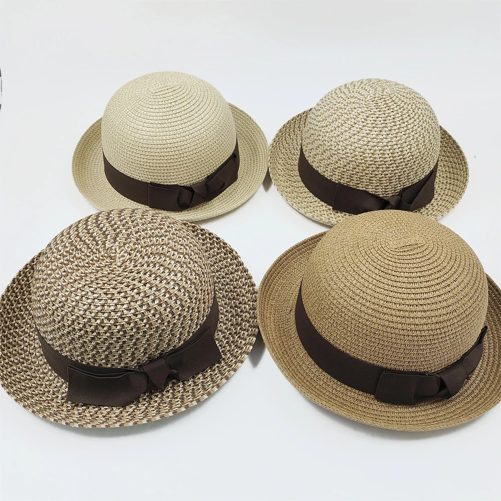 2025 Dome Small Top Hat Curled Men's and Women's Straw Hat Pork Pie Hat New Sun Hat Summer Beach Hat Gentleman Hat Wholesale