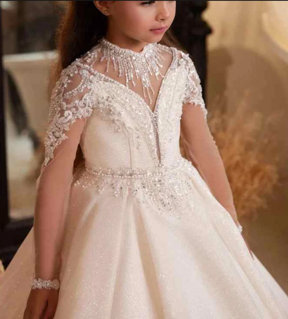 Abiti da ragazza di fiori per matrimoni Appliques di Tulle abito da ballo abiti da spettacolo per bambini abiti da prima comunione di compleanno