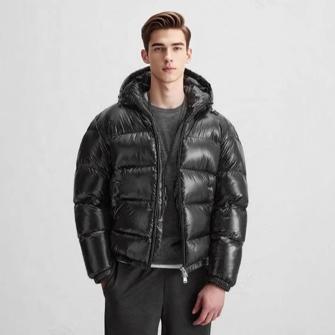 Warm Cotton Jacket with Hood Casual Men's Outerwear Thermal Insert Cross-Border Zipper Closure Sporty Style Regular Length