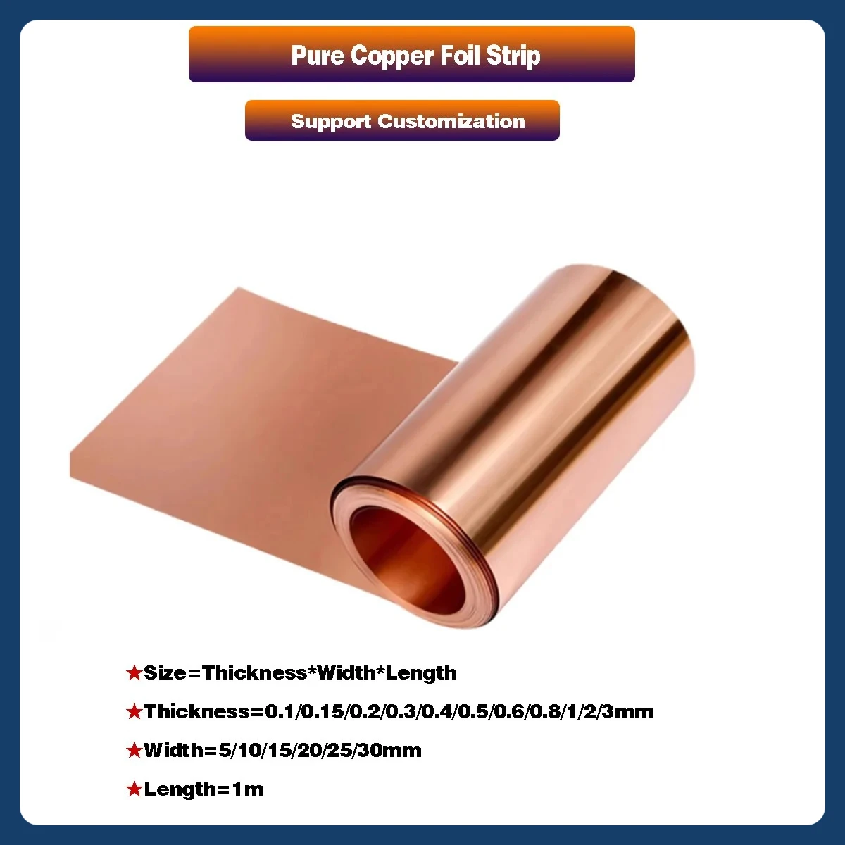 

1M T2 Pure Purple Copper Strip/Purple Copper Sheet/ Copper Foil, Thickness 0.1-3mm
