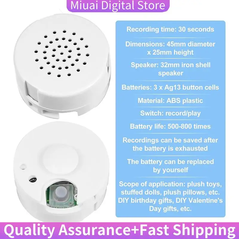 

2 Pcs Sound Recorder DIY Voice Recording Button For Stuffed Animals, Bear,Plush, Baby Doll Toy For Stuffed Animal Toy-A74Z