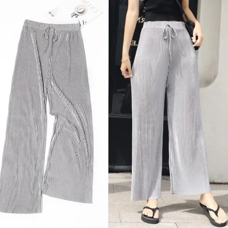 Stacked Pants Wide Leg Pants For Women Casual Elastic High Waist 2021 New Fashion Loose Long Pants Pleated Pant Trousers Femme