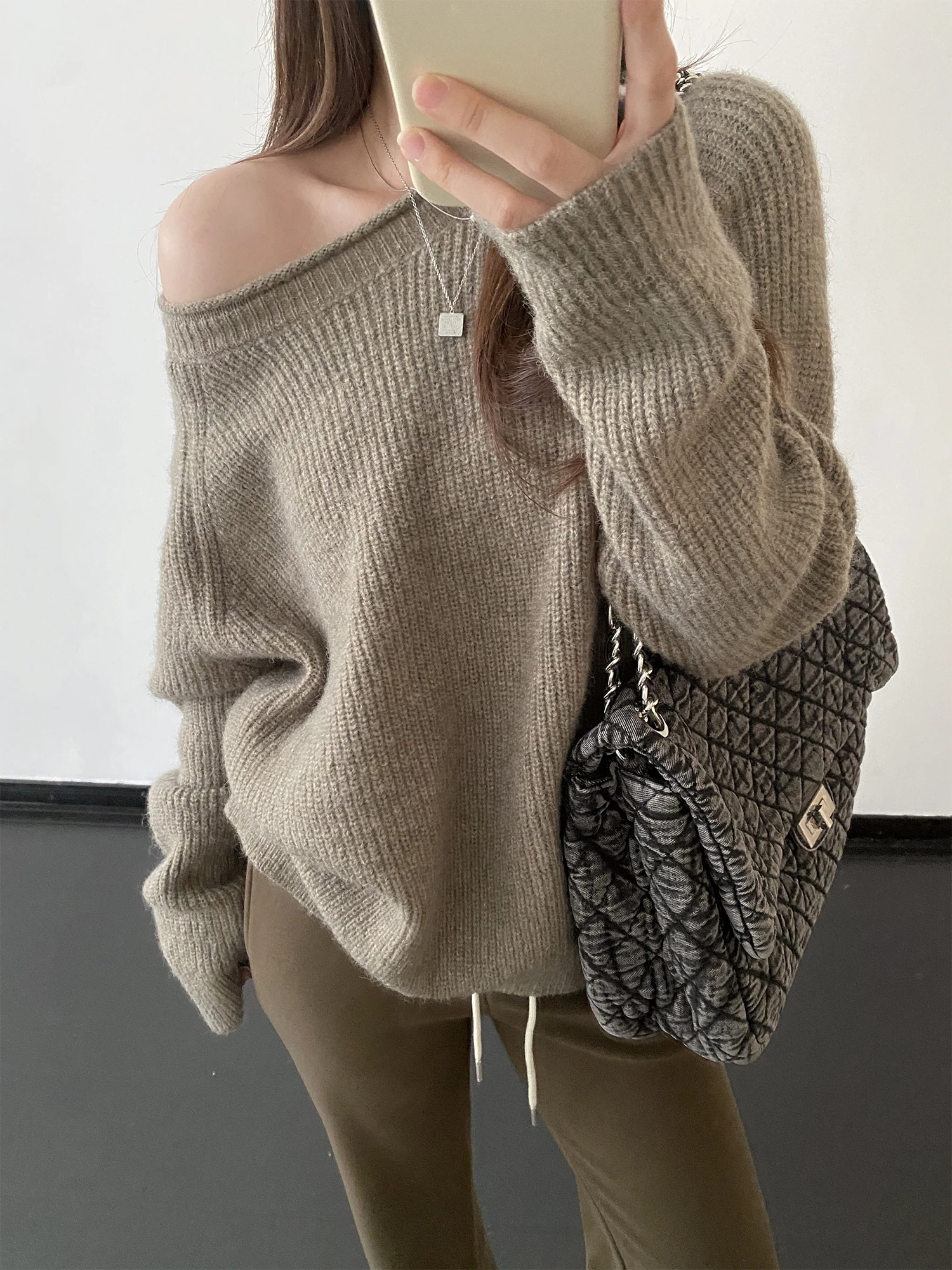 

Свитер SunYeo из шерстяной смеси, оверсайз, с воротником-стойкой, свободный крой, осенне-зимний, теплый, с длинными рукавами, круглый вырез