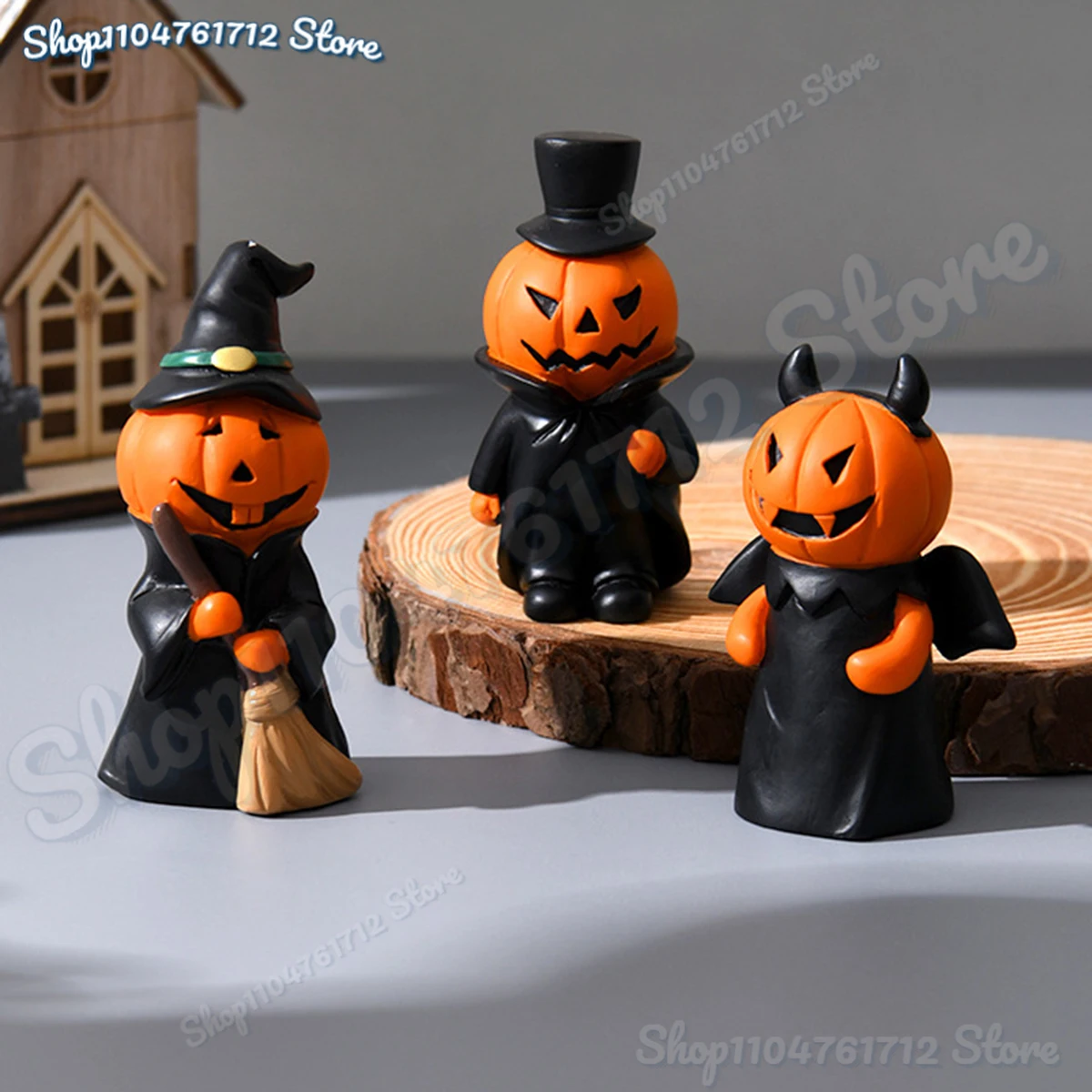 

New Cute Halloween Decor Set - Ghost Witch Pumpkin Resin Figurines for Home Tabletop Party Decorations
