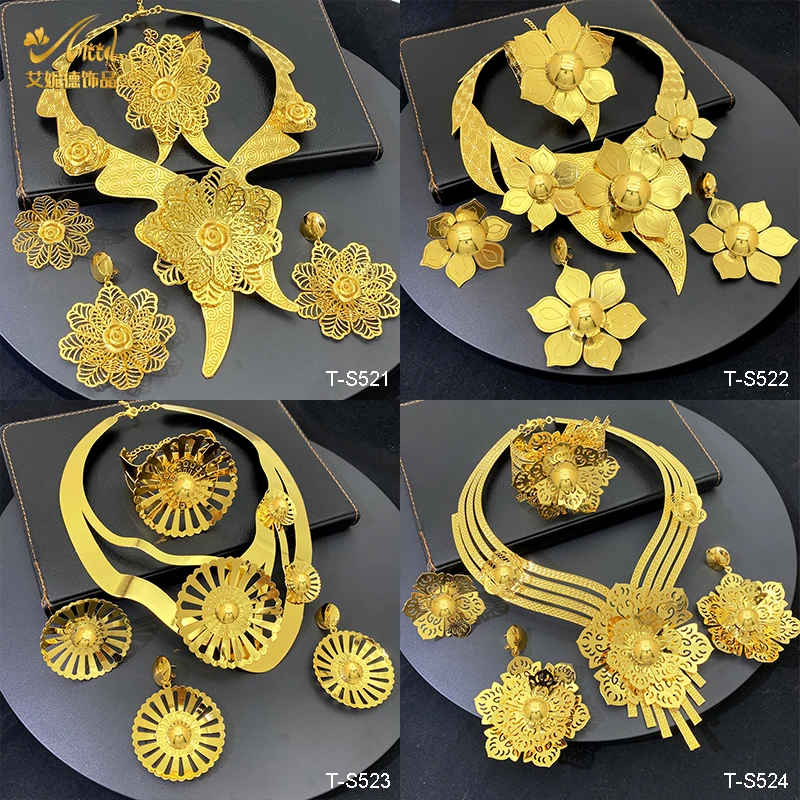 ANIID Dubai Set di gioielli placcati in oro 24 carati a forma di fiore per le donne gioielli di moda progettati Set di braccialetti con collana