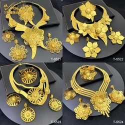 ANIID Dubai Set di gioielli placcati in oro 24 carati a forma di fiore per le donne gioielli di moda progettati Set di braccialetti con collana indiana regali