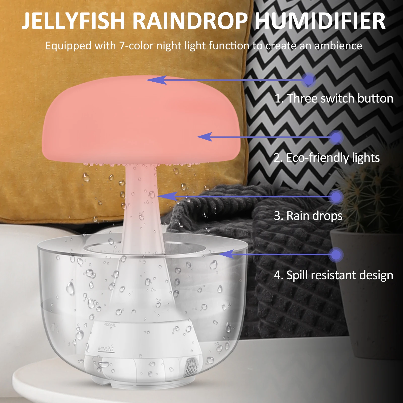 Water Drop Humidifier Fragrance Machine Colorful Night Lamp for Bedroom Bedside Help Sleep Relax Diffuser Atomization Humidifier