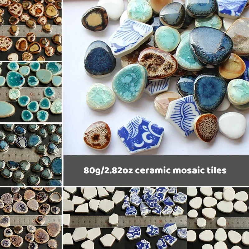 80g/2.82oz Fragments Porcelain Mosaic Tiles Ceramic Mosaic Making Materials 5.5mm Polygon/Oval/Round Pattern DIY Craft Tile