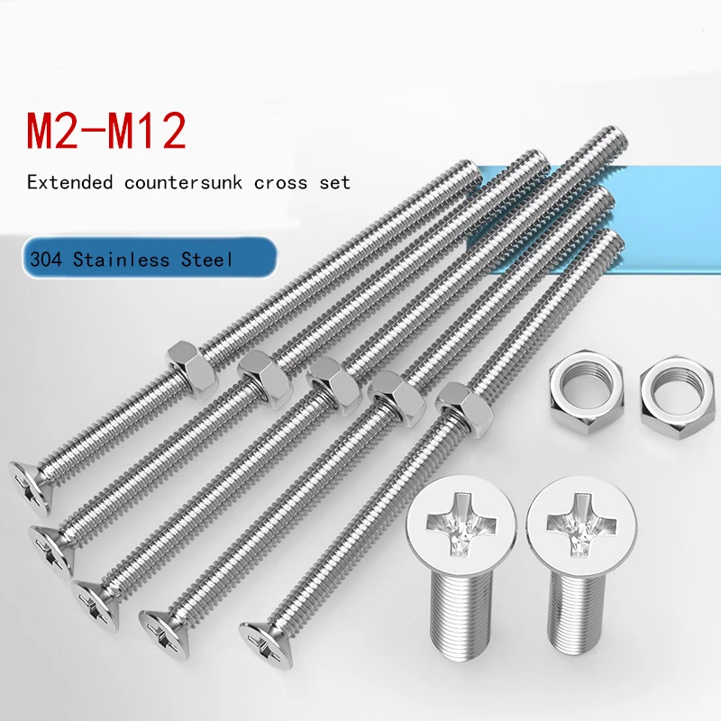 304 Stainless Steel Countersunk Cross Bolt and Hex Nut Kit Screw M2 M2.5 M3 M3.5 M4 M5 M6 M8 M10 M12 Length 16mm-120mm 6