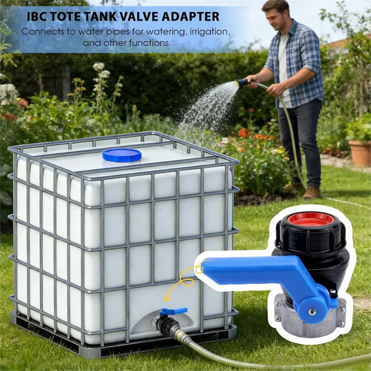 DT35BG IBC Tank Accessories IBC Adapter Ball Valve 60 mm to 62 mm Stopcock Tank Adapter, for Rainwater Tank,Rain Butt,Container
