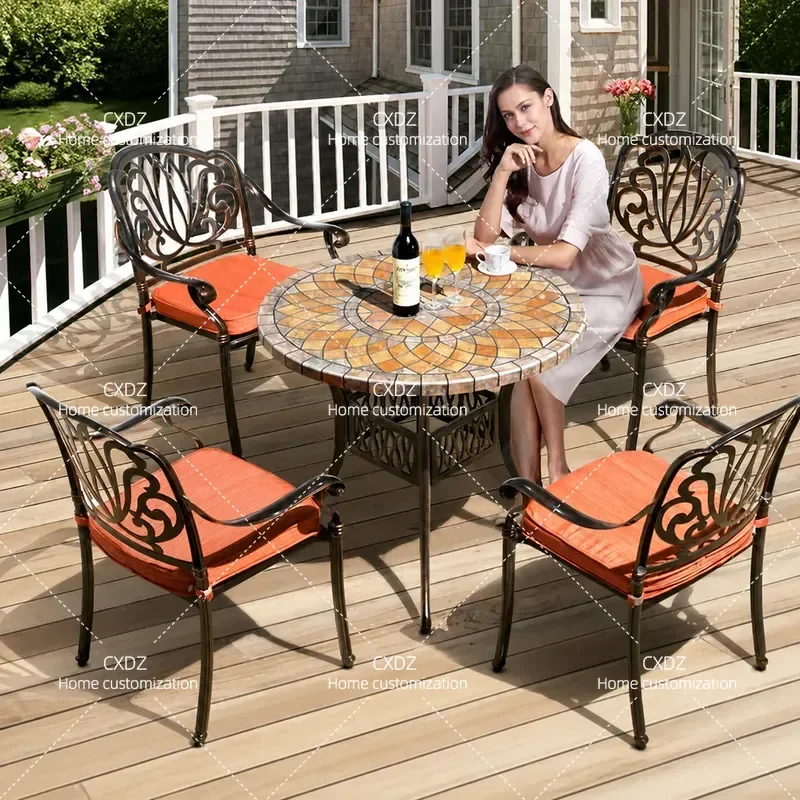 Outdoor Cast Aluminum Table and Chair Set 5 Piece Wrought Iron Patio Furniture for Balcony Villa Courtyard Garden Leisure