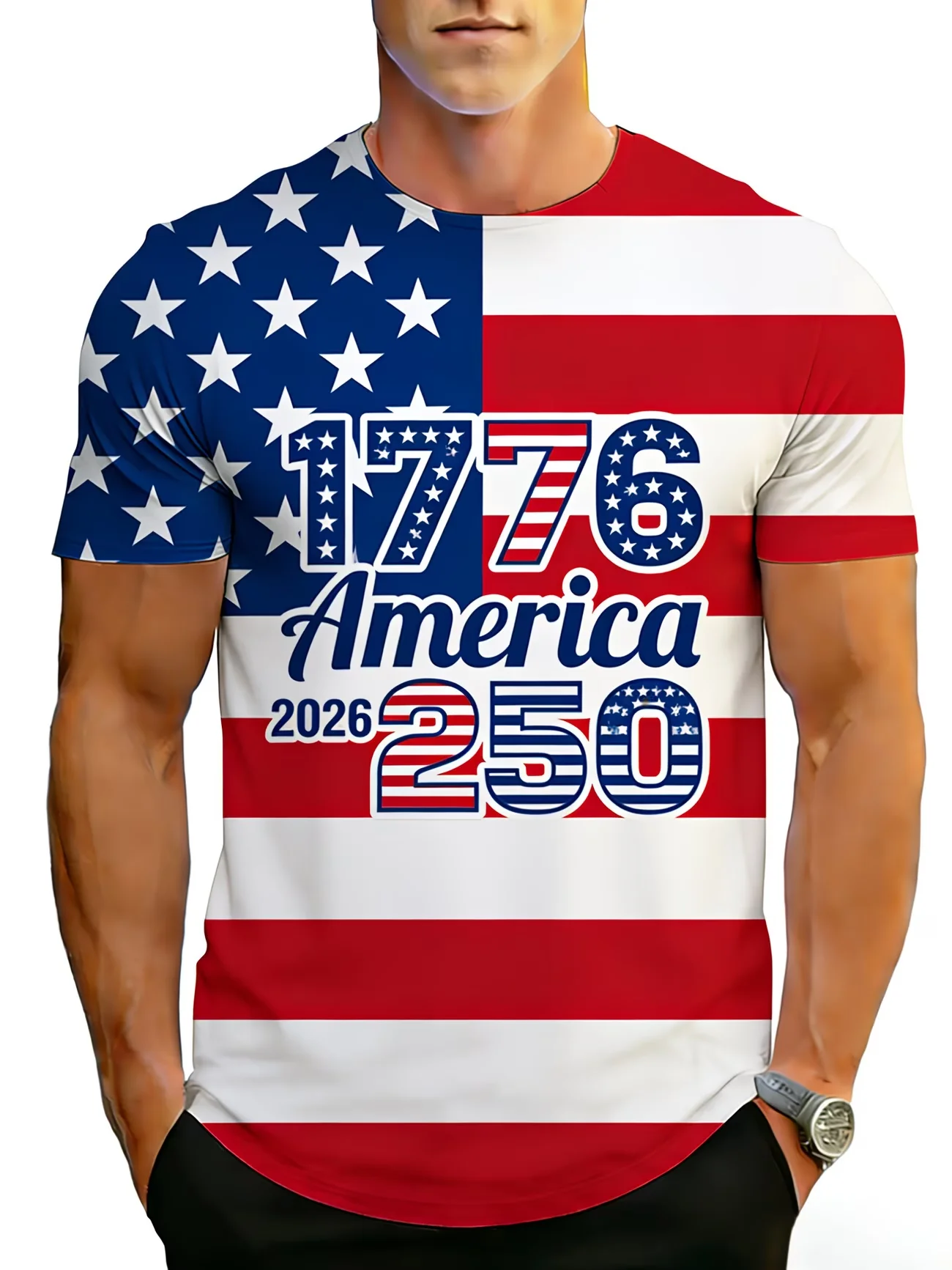 

Mens 1776 2026 250 Years Of Freedom US Patriotic Eagle Print Short Sleeve Crew Neck T Shirt
