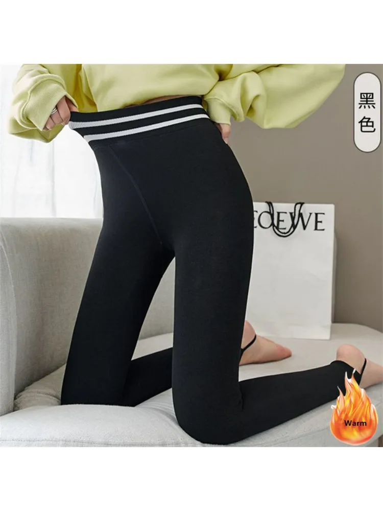 Women Winter Warm Thick Plush High Waist Leggings Step on Foot Pants Velvet Lined Slim Leggins Trousers Ankle-length Legginsy