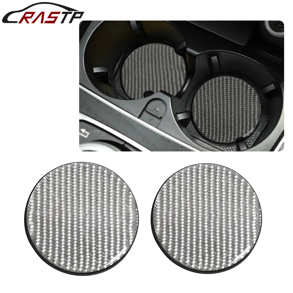 Free Shipping 2Pcs Carbon Fiber Car Coaster Cup Bottle Holder Anti-Slip Water Cup Mat Anti-Dirt Round Auto Interior Accessory