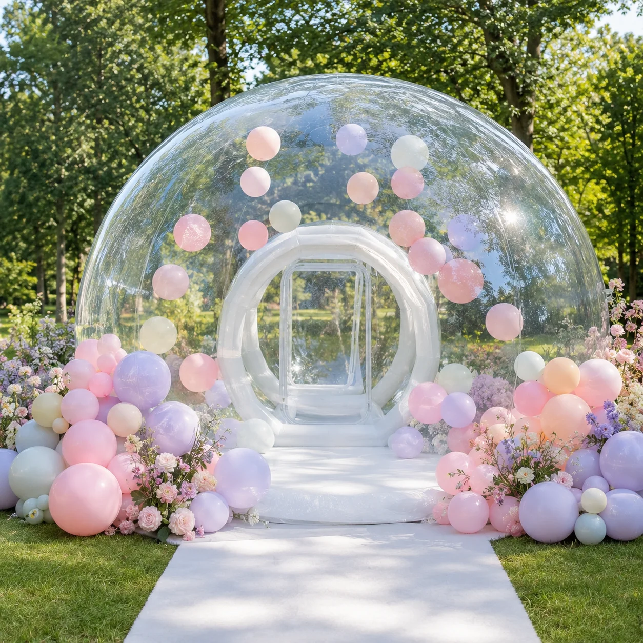 A PVC inflatable bubble house with a transparent ball pit playground, perfect for birthday parties and wedding celebrations.