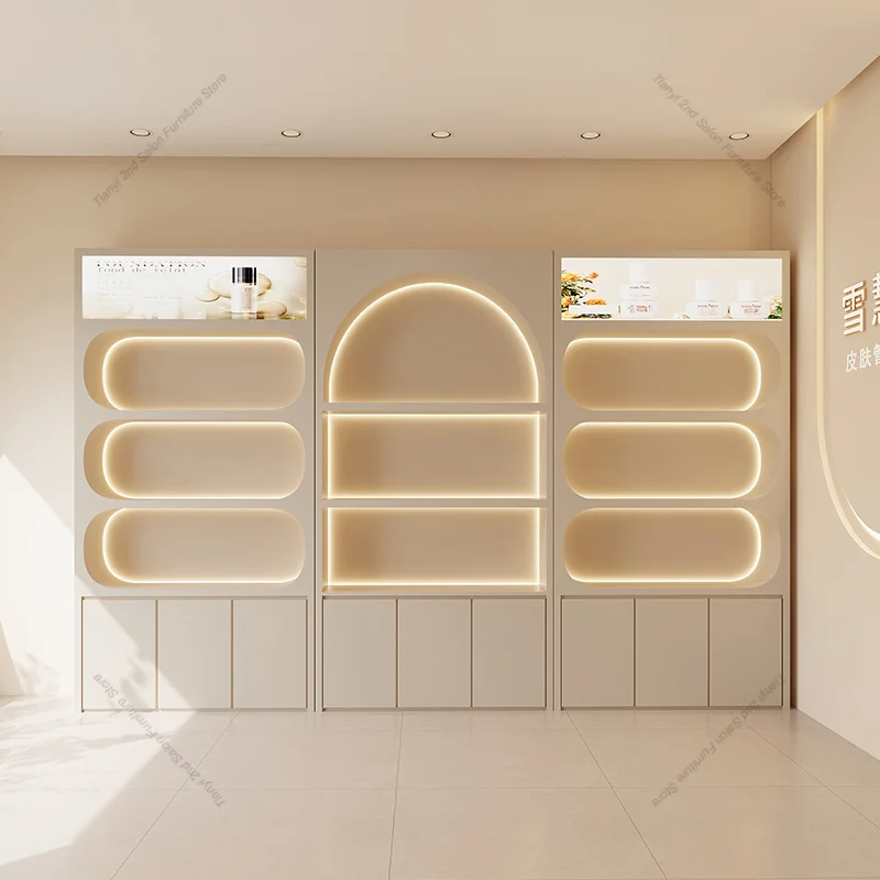 French Beauty Salon Makeup Display Cabinet Skin Care Product Rack Makeup Cabinet Storage Rack High-end Salon Furniture FYMC