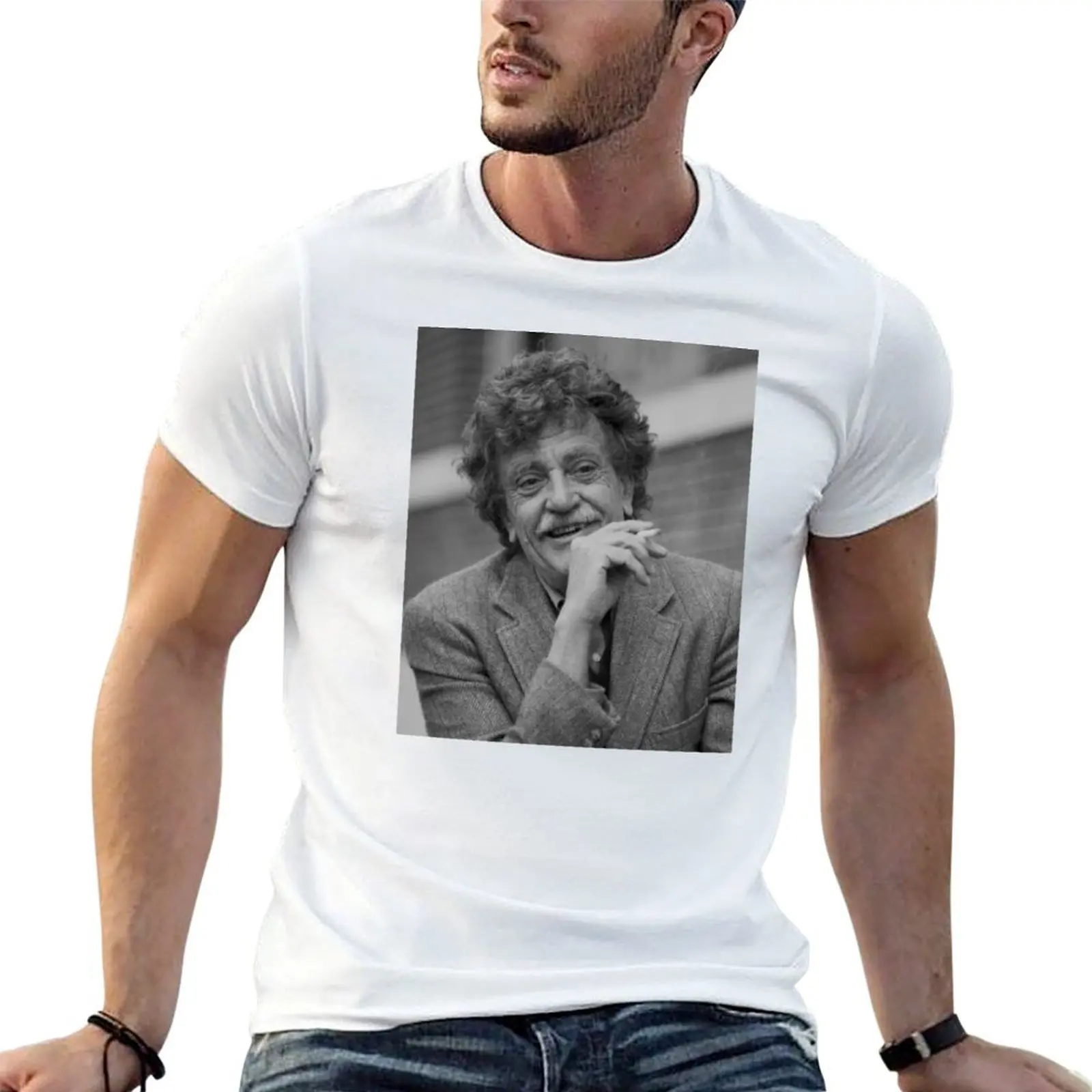 

Kurt Vonnegut Black and White Portrait T-Shirt man t shirt graphic t shirts for man slim fit man t shirt summer T-shirt