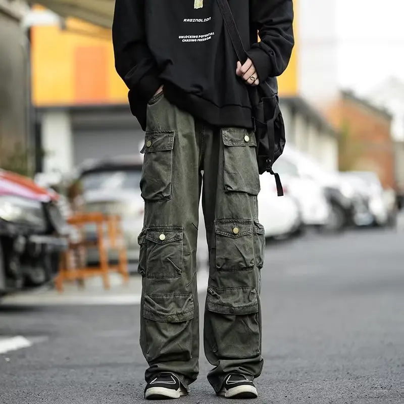 Street Popular Multi-pocket Overalls Men's Harajuku Style Loose Casual Pants High Street Retro Women’s Slacks Hip Hop Trousers