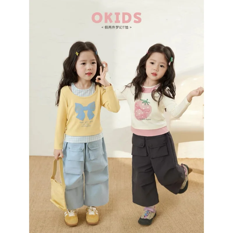 

Children's Clothing Baby Girl Fake Two-piece Long SleevetAutumn Shirt2025New Style Baby Trendy Tops for AutumnT
