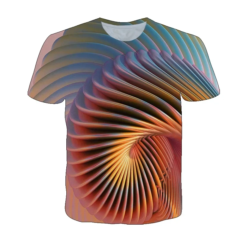 Men's summer 3D vortex printed T-shirt with fashionable psychedelic dizziness pattern trend round neck men's T-shirt