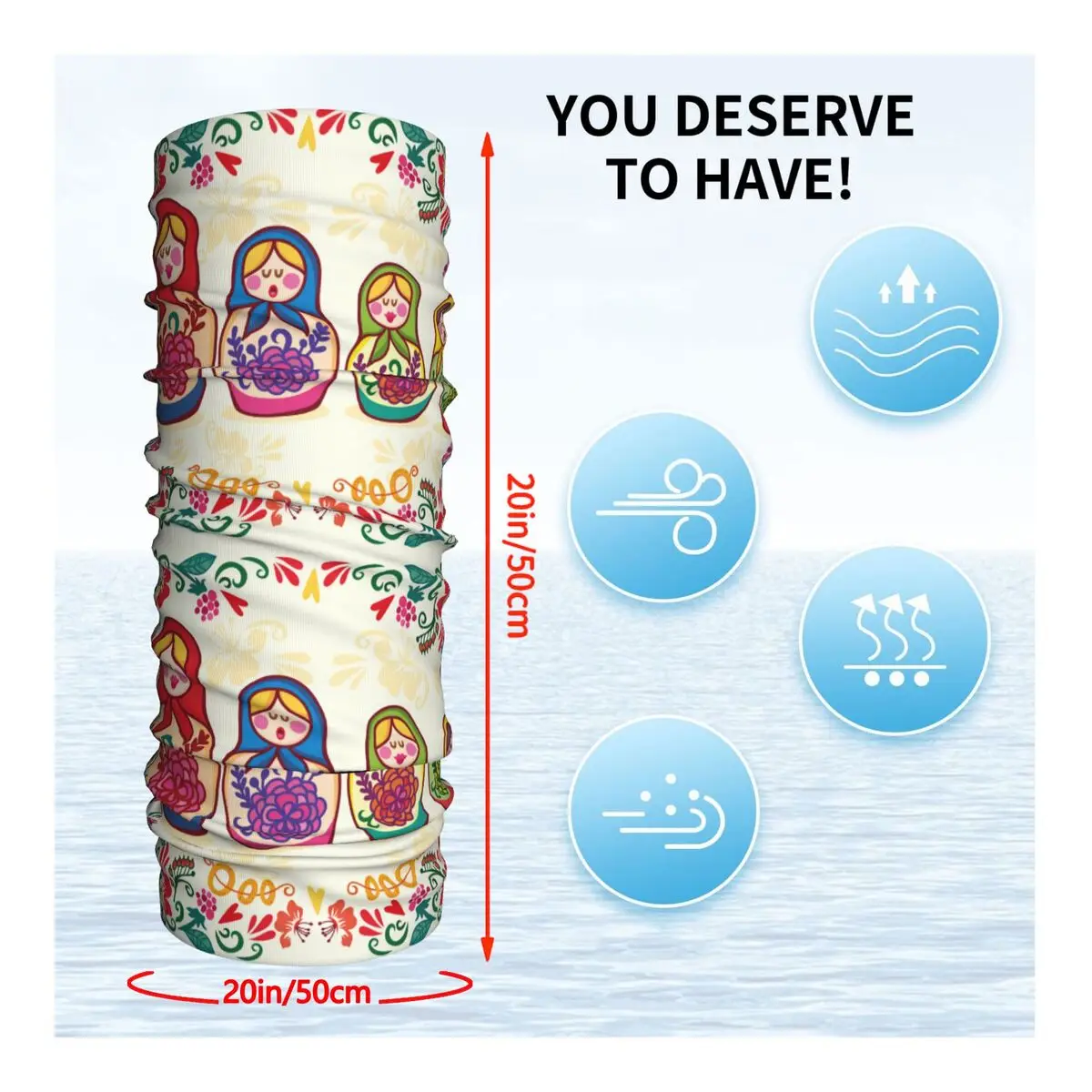 Cute Russian Doll Thin Wrap Scarf Bandana Matryoshka Russian Doll Neck Gaiter Face Cover Headband