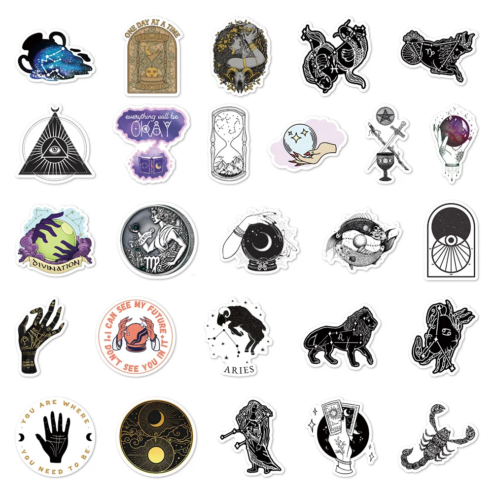 10/30/50pcs Gothic Moon Magic Witch Cartoon Stickers Art Decals Laptop Fridge Skateboard Luggage Phone Cool Waterproof Sticker