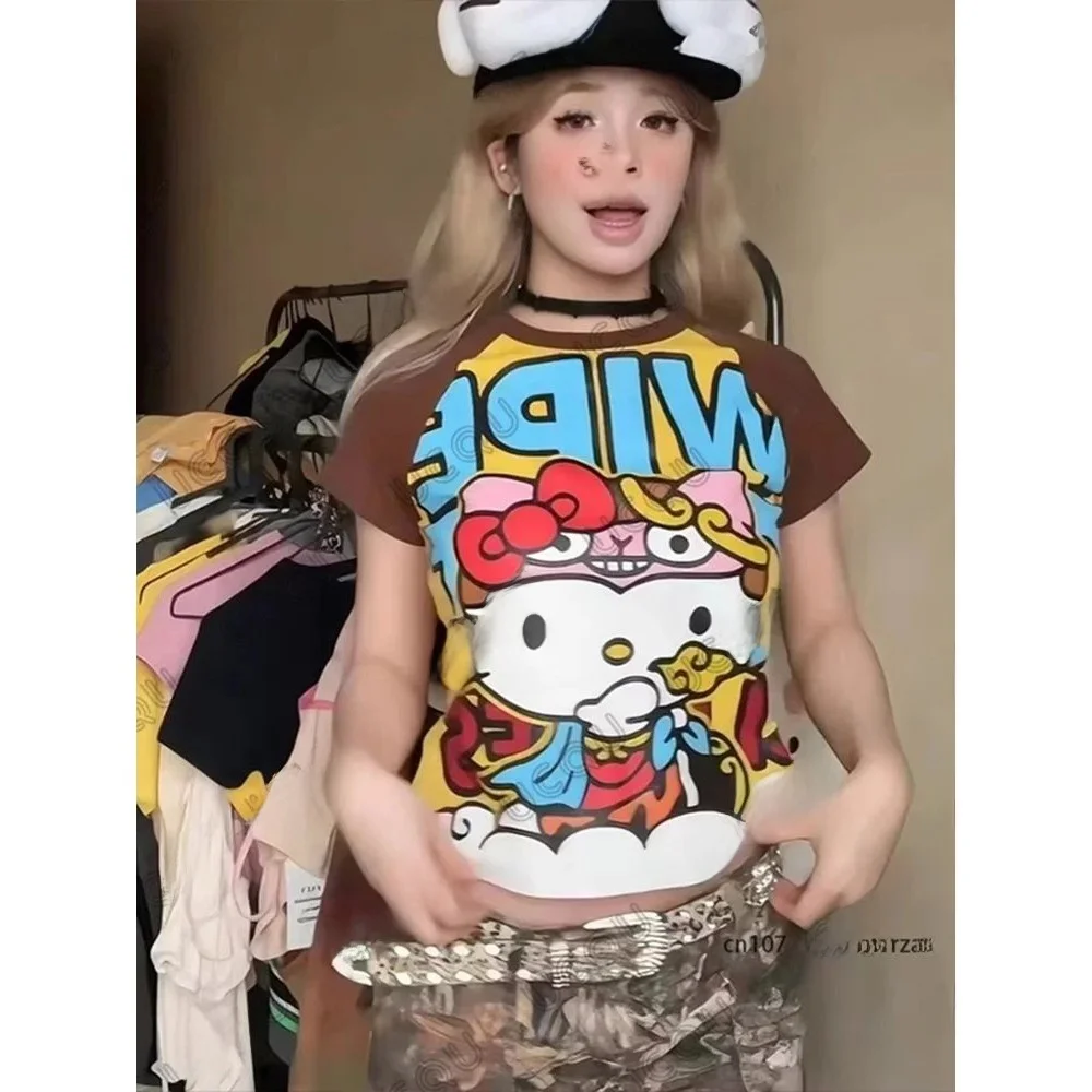 Été nouveau dessin animé Anime Kit imprimé femmes t-shirt Svel rond Neline ort Sve Faionable haut décontracté