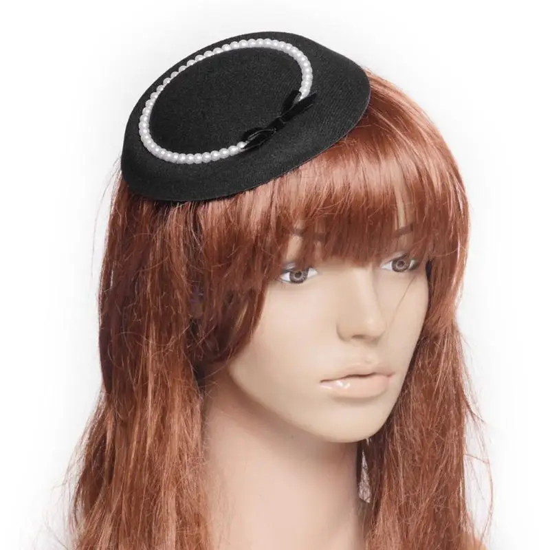 

A52E Retro Pearls Hat Bowknot Clip Fascinator Barrettes for Evening Wear and Special Occasion Vintage Looks