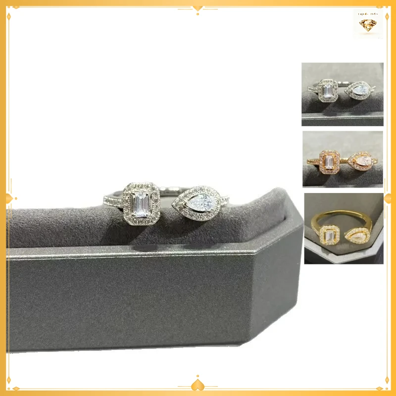 

Designer Jewelry High Luxury Ring For Woman Small Water Drop Sugar Cube Full Diamond Zircon Open Ring for gift