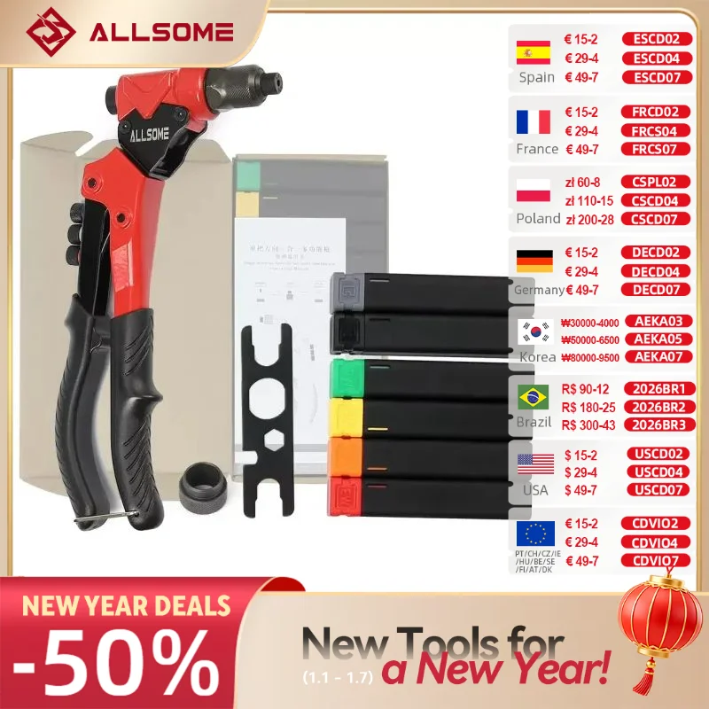 ALLSOME Único Universal 3 em 1 Multi Função Rebite arma com porca rebite Mão Rebite Reamer Tool