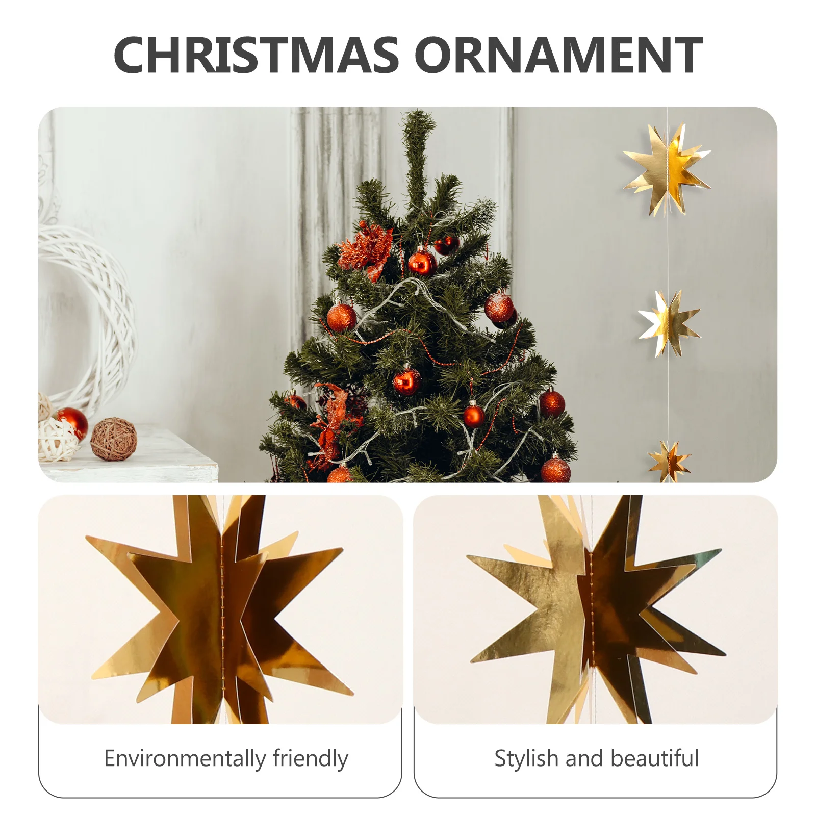 

6pcs -Pointed Star Hanging Pendant Christmas Tree Ornament Xmas Decor Snowflake Pendants For Holiday Home Decoration