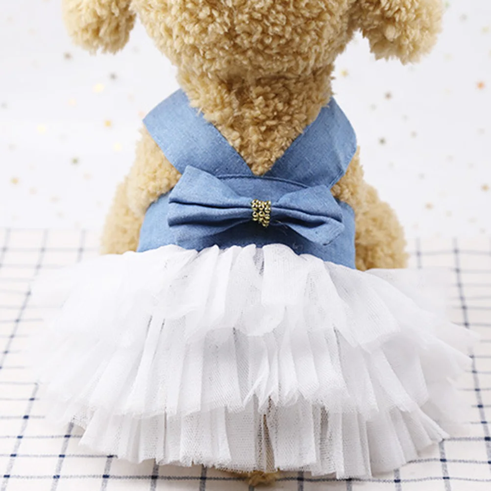 

Pet Dress Gauze Puff Skirt Fresh Style Pet Summer Pet Apparel - Size XXL (Blue & White)