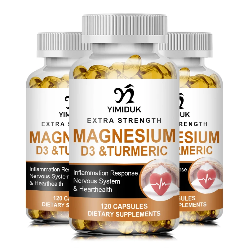 Magnesium & Vitamin D3 Kapsel mit Kurkuma unterstützen das Nervensystem und Herz gesundheit Blutdruck verbessert die Gesundheit der Gelenke