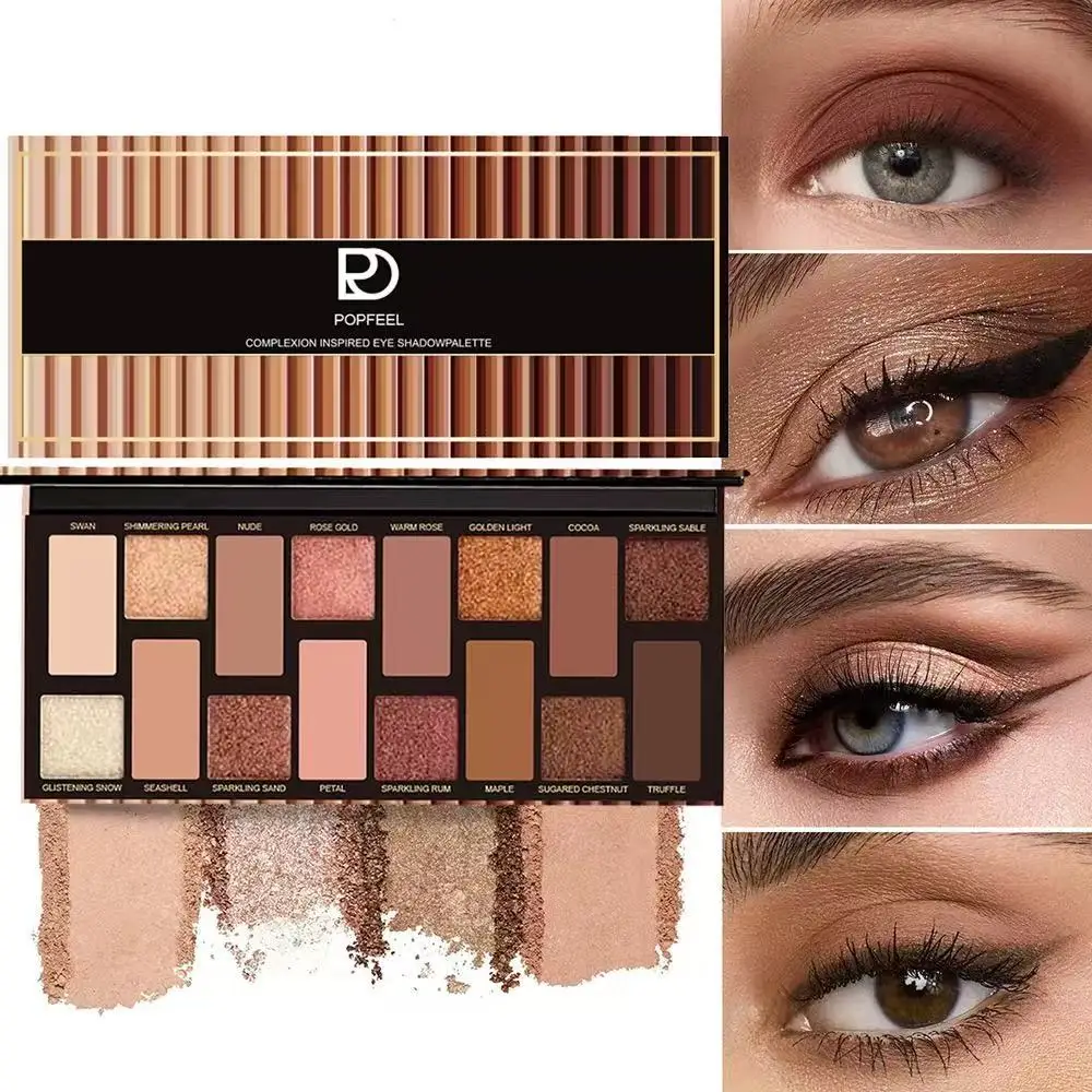 16-color eyeshadow palette with earth tones, pearl, and matte finishes for high-quality makeup