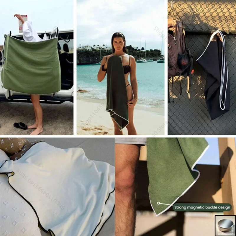 Multifunctional Outdoor Magnetic Towel Quick Dry Beach Towel Portable Privacy Cover Changing Towel for Car Camping Beach Travel