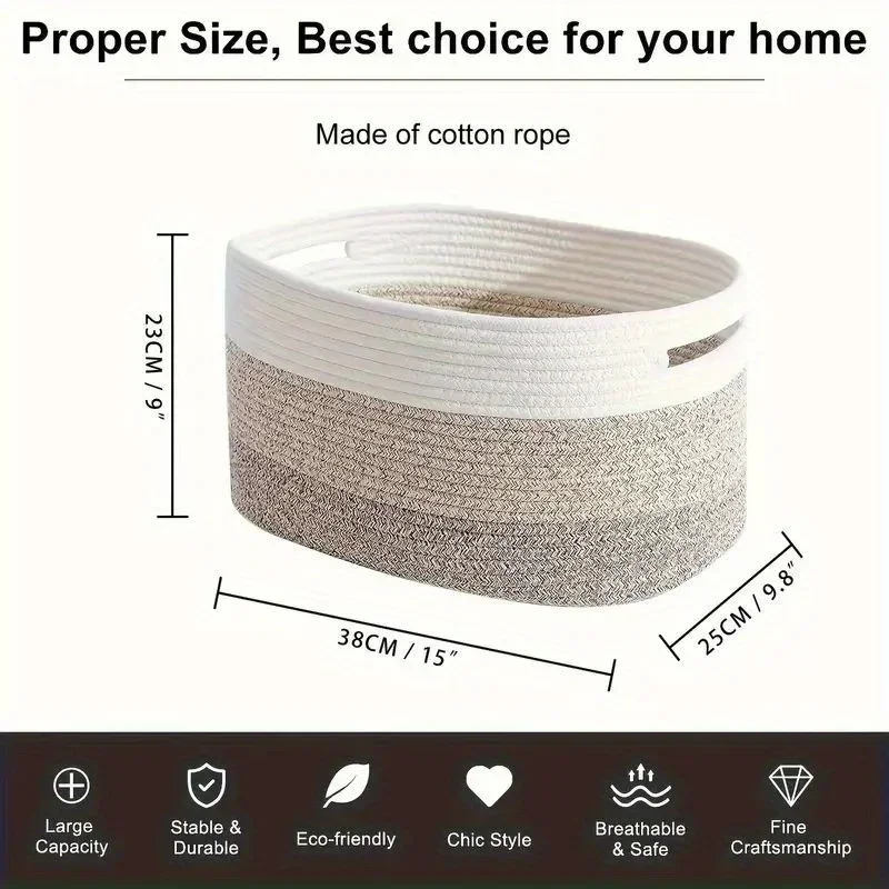 1 Bohemian Style Cotton Rope Woven Storage Basket, Large Capacity Toy, Home Decoration, Christmas and New Year Gift Organizer