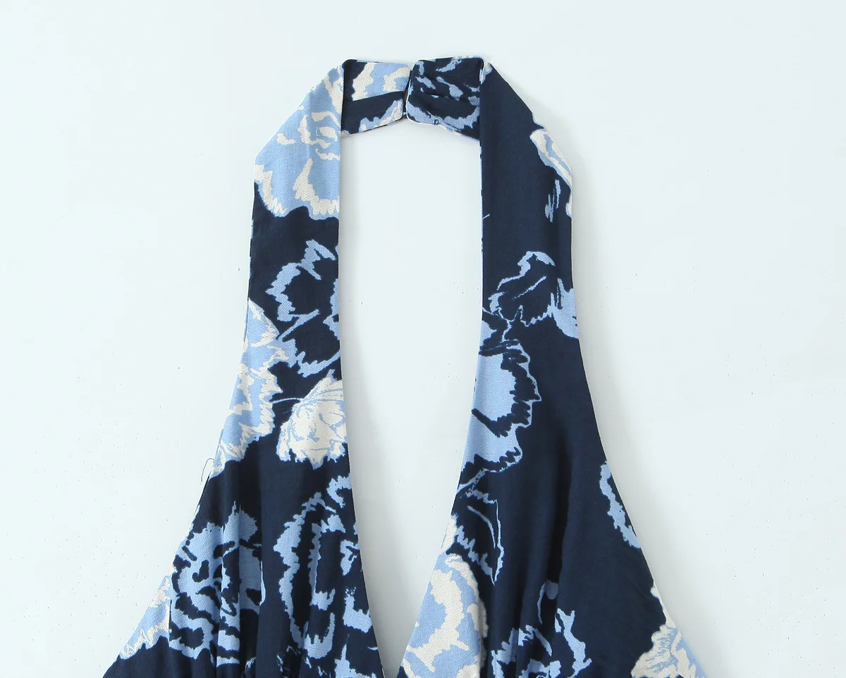 เดรสลายดอกไม้ KONDALA 202 สำหรับผู้หญิง แขนกุด คอเสื้อแบบผูก  ความยาวปานกลาง สไตล์วินเทจ จับจีบ แฟชั่นเก๋ โชว์หลัง  ชุดเดรสผู้หญิง