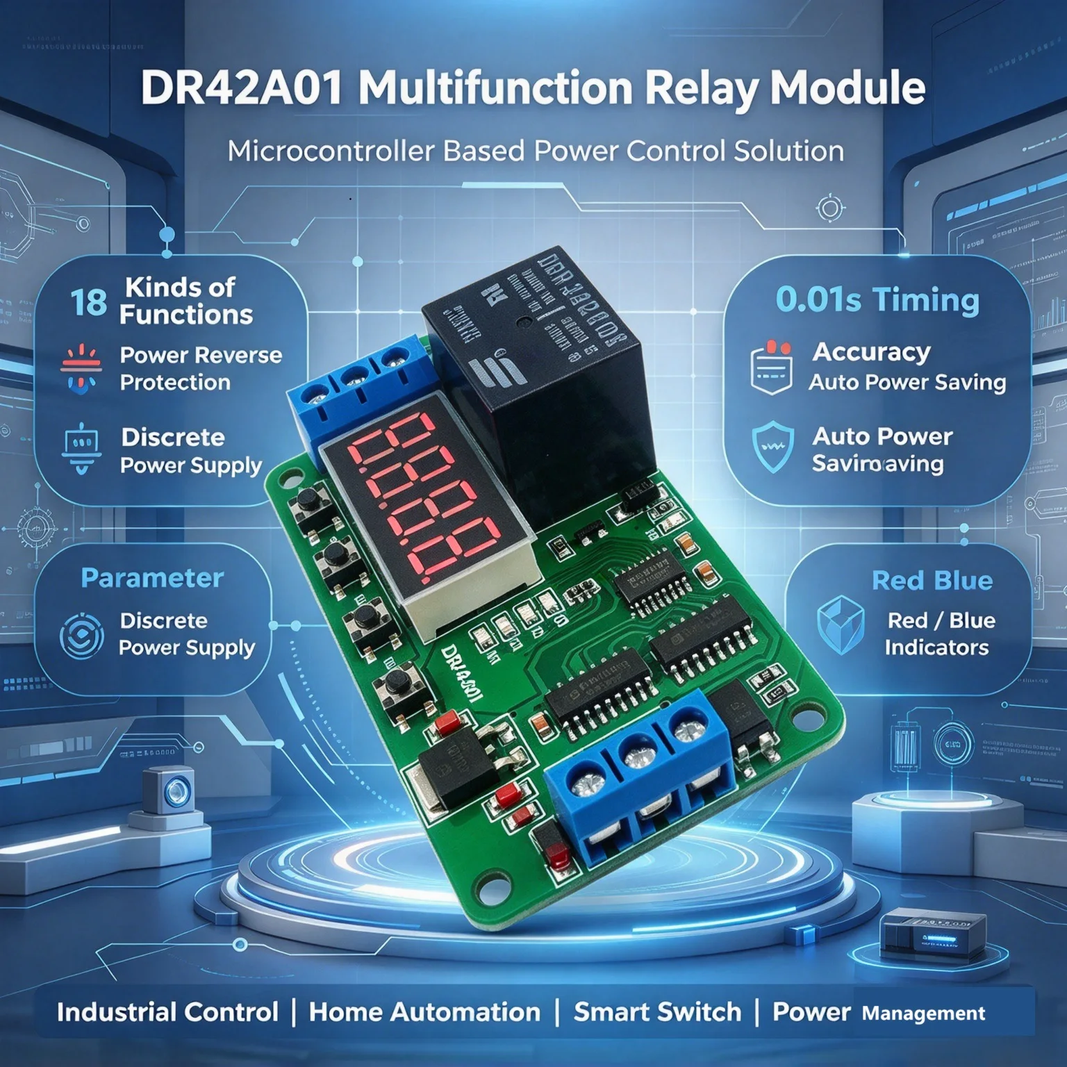 DR42A01 Multifunction Programmable Relay Module 18 Functions Anti Reverse Protection 0.01S High Precision Timer Relay
