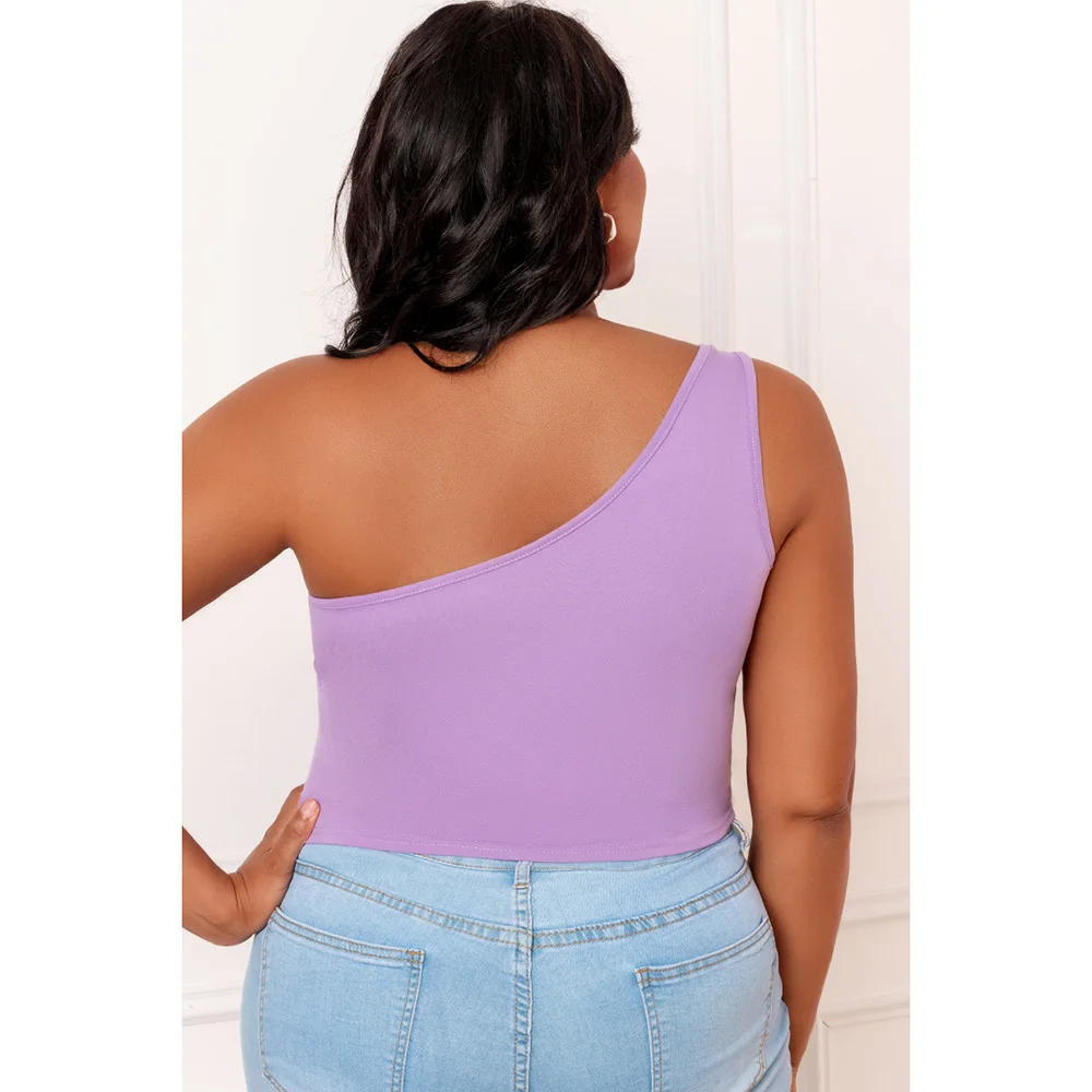 Plus Size Purple Casual One Shoulder Sleeveless Tank Top