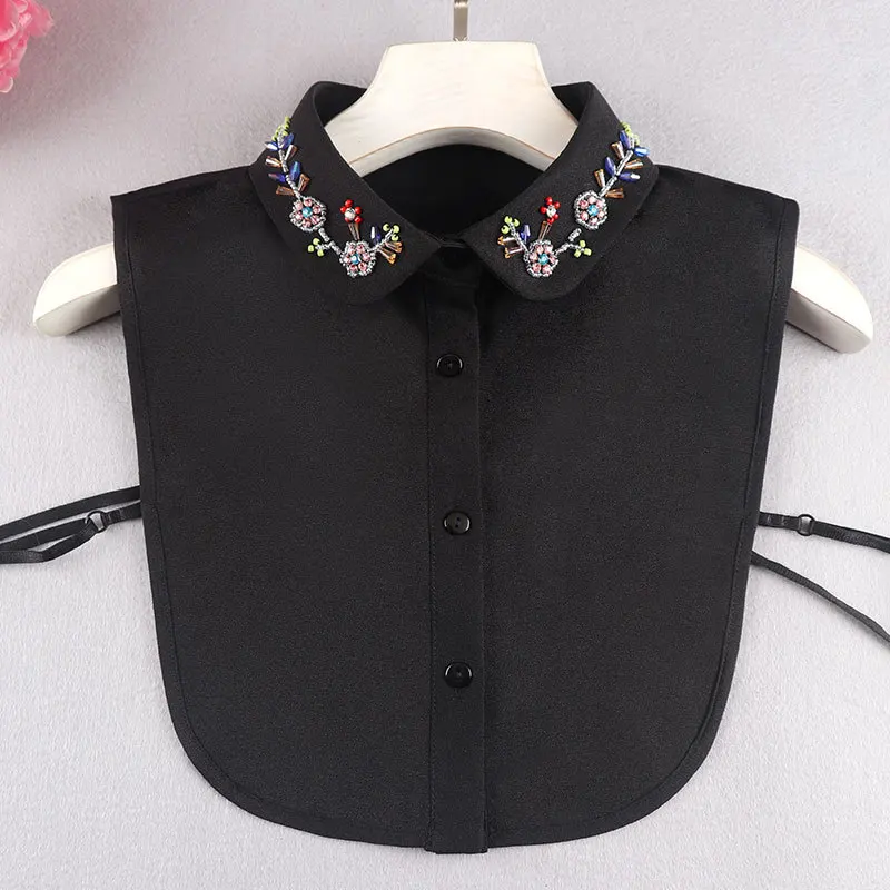 Colletto finto con fiore in rilievo bianco fatto a mano per donna Colletto falso staccabile in tinta unita Cravatte femminili Decorazione con risvolto
