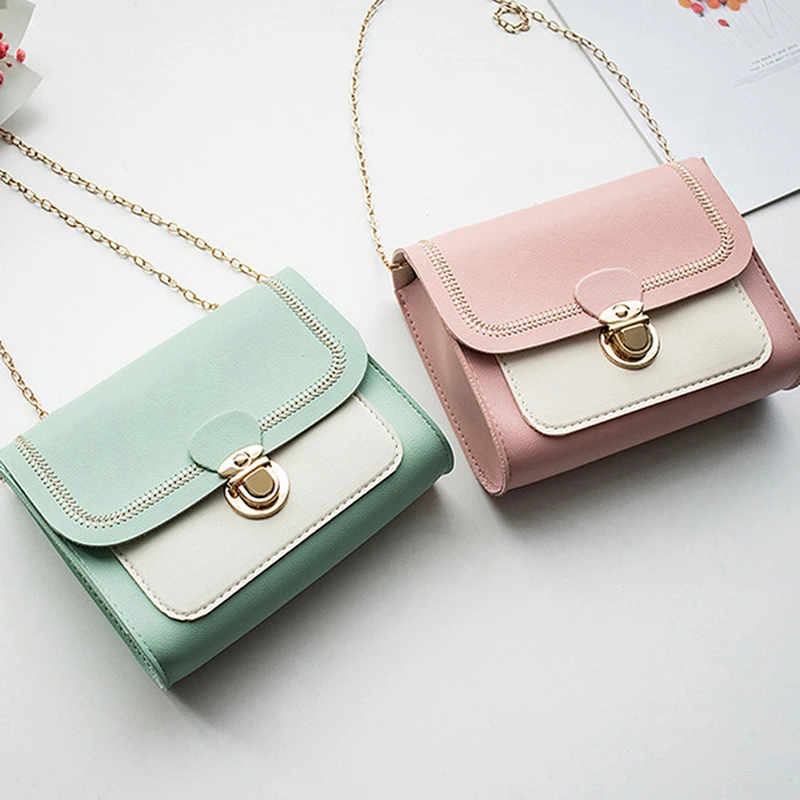 Summer Chain PU Leather Ladies Messenger Bag Stitching Women Shoulder Crossbody Bag Female Small Square Bag Clutch Bags Handbags