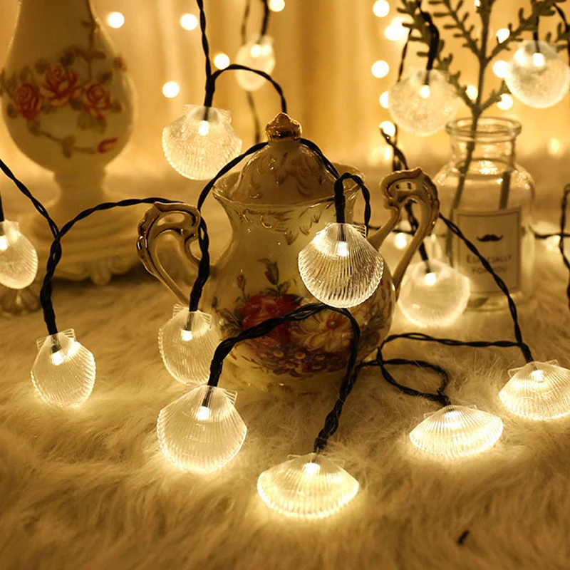 6M 40Led Zee Strand Shell Fairy String Licht Bruiloft Verjaardag Christmas Party Decor Outdoor Indoor Led Garland Lamp Door batterij