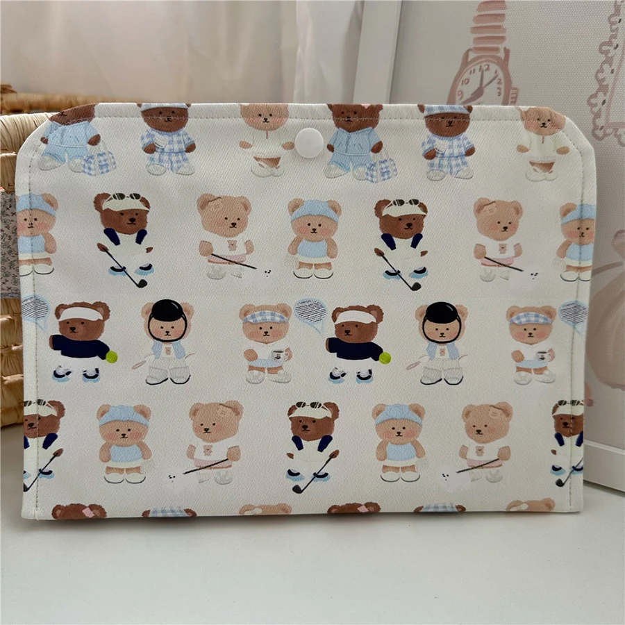 Kawaii Cute Bear Print Cosmetic Bag Handmade Sweet Pink Makeup Organizer Portable Travel Liner Bag Multifunctional Document Fold