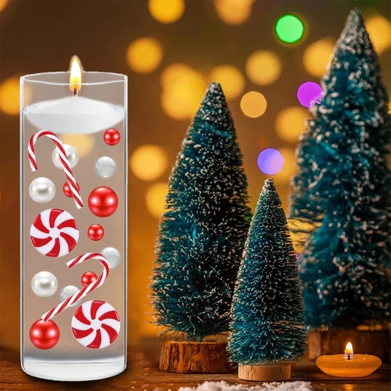 Juego relleno jarrón con perlas agua navideña, cuentas gel velas flotantes para centro del